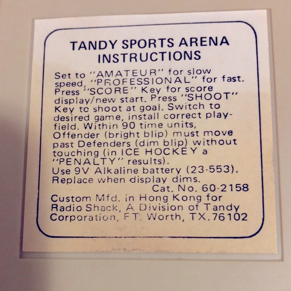Tandy Sports Arena (1981, Model# 60-2158) - Picture 8 of 14